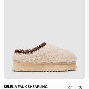 Steve Madden Selena Faux Shearling Mule - Cream with Brown Trim